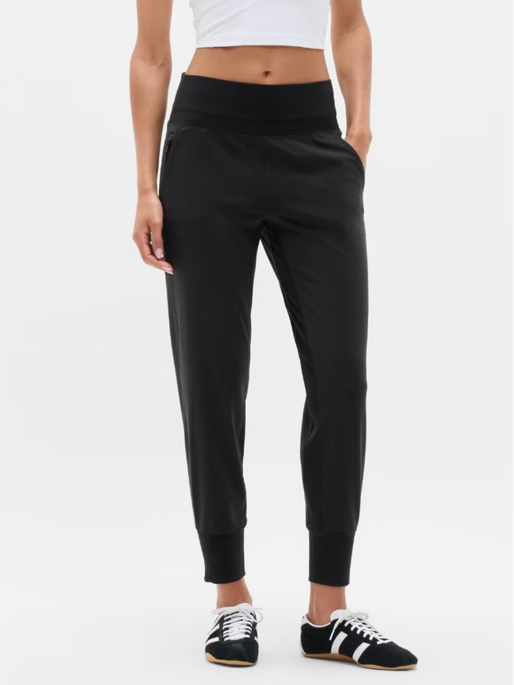 Athleta Venice High Rise Joggers Black with White Side Stripes Size Small Women